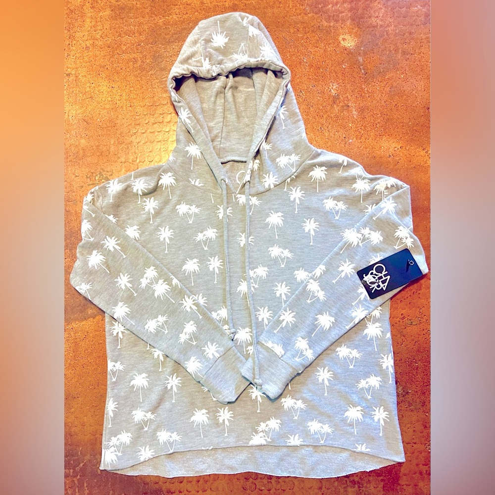 NORDSTROM CHASER BRAND PALM TREE GRAY HOODED SWEATSHIRT SIZE M